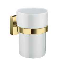 Smedbo House Tumbler Holder with Porcelain Tumbler in Polished Brass