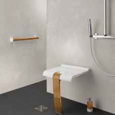 White and Wood tip up shower seat